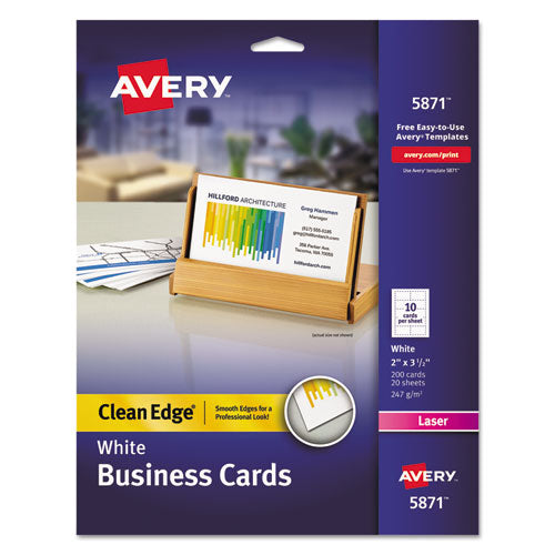 Clean Edge Business Cards, Inkjet, 2 X 3 1-2, Glossy White, 200-pack