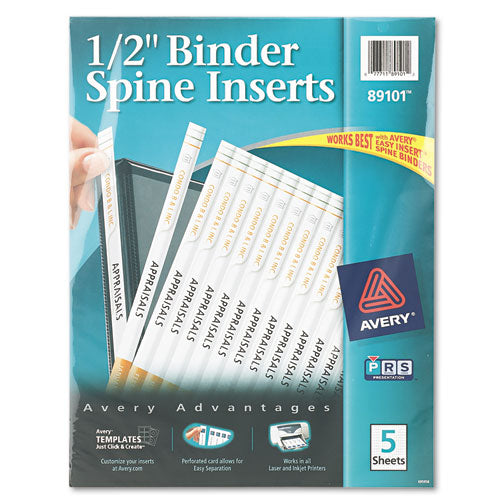 Binder Spine Inserts, 1-2" Spine Width, 16 Inserts-sheet, 5 Sheets-pack