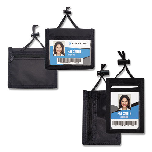 Id Badge Holder W-convention Neck Pouch, Vertical, 2 3-4 X 3 1-2, Black, 12-pack