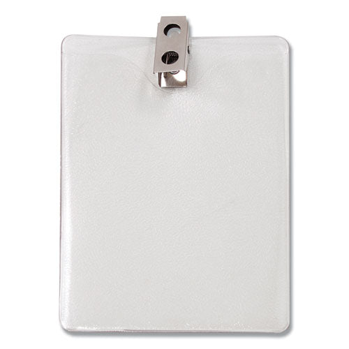 Id Badge Holder W-clip, Vertical, 3.8w X 4.25h, Clear, 50-pack