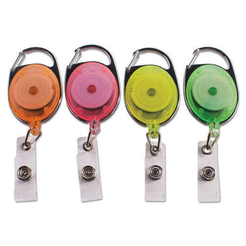 Carabiner-style Retractable Id Card Reel, 30" Extension, Assorted Neon, 20-pack