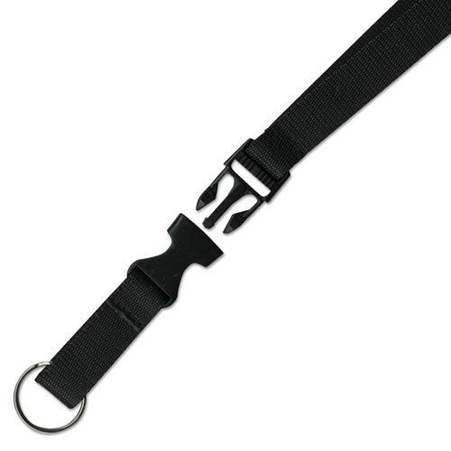 Deluxe Lanyards, Ring Style, 26"-48"" Long, Black, 12-pack