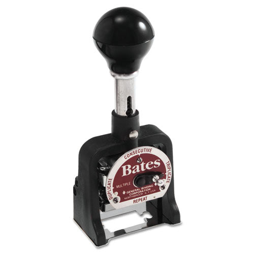 Multiple Movement Numbering Machine, Six Wheels, Re-inkable, Size E, Black