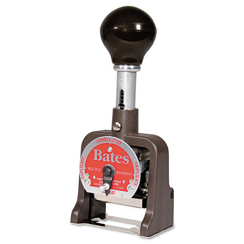 Multiple Movement Numbering Machine, Six Wheels, Re-inkable, Size E, Black
