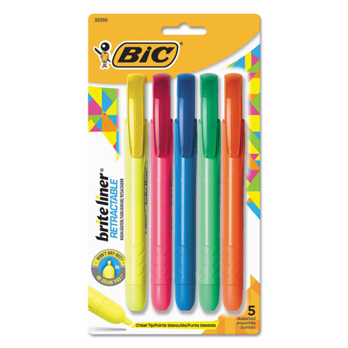 Brite Liner Retractable Highlighter, Chisel Tip, Fluorescent Yellow, Dozen