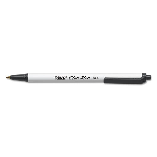 Clic Stic Retractable Ballpoint Pen, Medium 1 Mm, Black Ink, White Barrel, Dozen