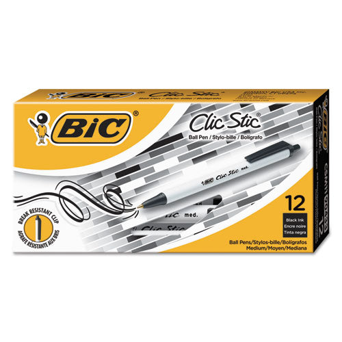 Clic Stic Retractable Ballpoint Pen, Medium 1 Mm, Red Ink, White Barrel, Dozen