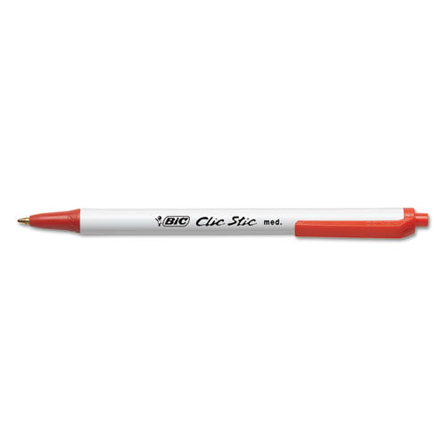 Clic Stic Retractable Ballpoint Pen, Medium 1 Mm, Red Ink, White Barrel, Dozen
