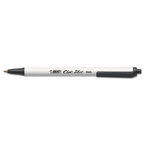 Clic Stic Retractable Ballpoint Pen, Medium 1 Mm, Black Ink, White Barrel, 24-pack