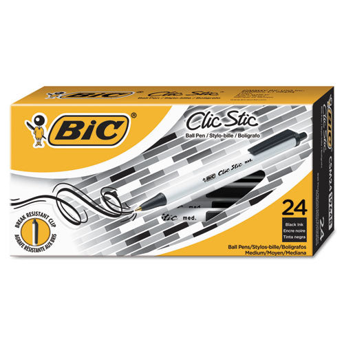 Clic Stic Retractable Ballpoint Pen, Medium 1 Mm, Black Ink, White Barrel, 24-pack