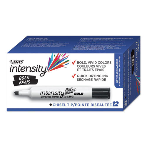 Intensity Bold Tank-style Dry Erase Marker, Broad Chisel Tip, Black, Dozen