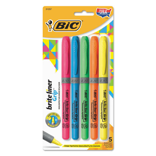 Brite Liner Grip Pocket Highlighter , Chisel Tip, Fluorescent Yellow, Dozen