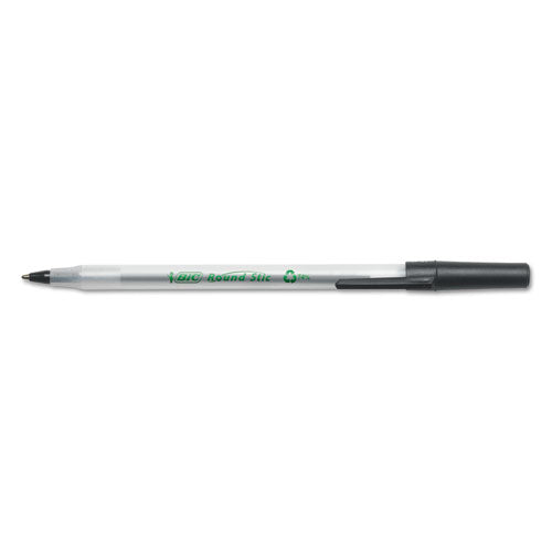 Ecolutions Round Stic Stick Ballpoint Pen, 1mm, Black Ink, Clear Barrel, 50-pack