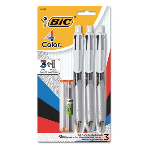 3 + 1 Retractable Ballpoint Pen-pencil, Black-blue-red Ink, Gray-white Barrel