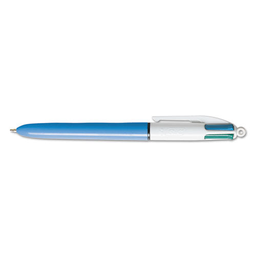 4-color Retractable Ballpoint Pen, 1 Mm, Black-blue-green-red Ink, Blue Barrel, 3-pack