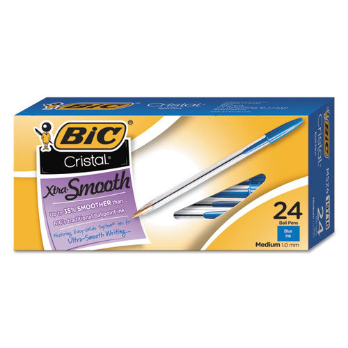 Cristal Xtra Smooth Stick Ballpoint Pen, 1mm, Blue Ink, Clear Barrel, 24-pack