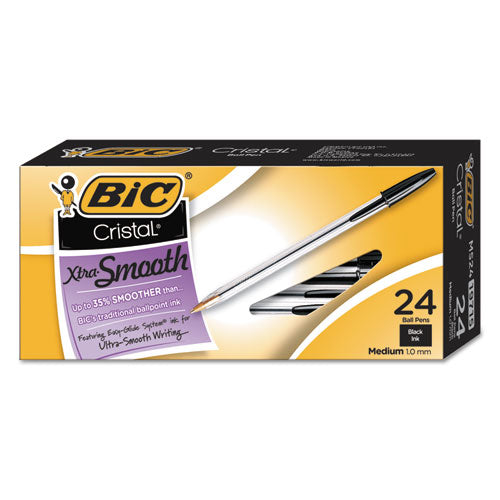 Cristal Xtra Smooth Stick Ballpoint Pen, 1mm, Black Ink, Clear Barrel, 24-pack