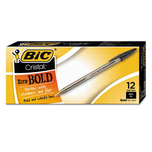 Cristal Xtra Bold Stick Ballpoint Pen, 1.6mm, Black Ink, Clear Barrel, Dozen