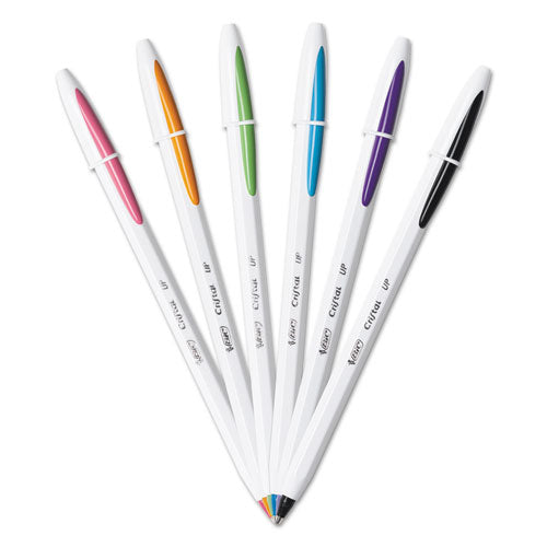 Cristal Up Stick Ballpoint Pen, Medium 1.2mm, Assorted Ink, White Barrel, 6-pack