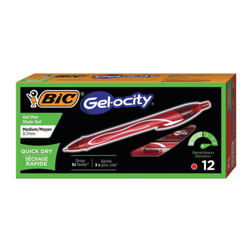 Gel-ocity Quick Dry Retractable Gel Pen, Fine 0.7mm, Red Ink-barrel, Dozen