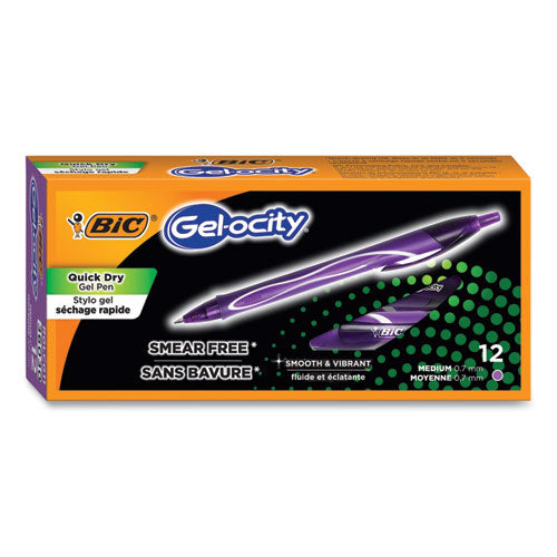 Gel-ocity Quick Dry Retractable Gel Pen, Medium 0.7 Mm, Purple Ink-barrel, Dozen
