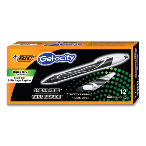 Gel-ocity Quick Dry Retractable Gel Pen, Fine 0.5 Mm, Black Ink-barrel, Dozen