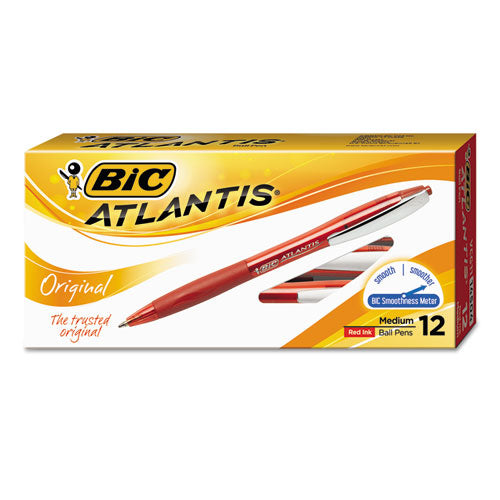 Atlantis Retractable Ballpoint Pen, Medium 1mm, Red Ink-barrel, Dozen