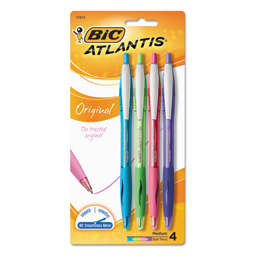 Atlantis Retractable Ballpoint Pen, Medium 1mm, Red Ink-barrel, Dozen