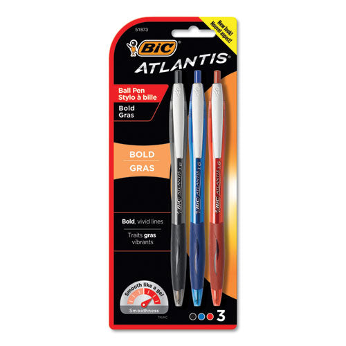 Atlantis Bold Retractable Ballpoint Pen, Bold 1.6mm, Blue Ink-barrel, 3-pack