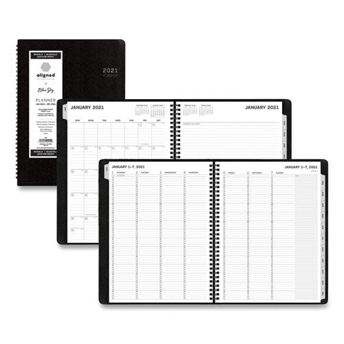 Aligned Weekly-monthly Appointment Planner, 11 X 8.25, Black, 2021