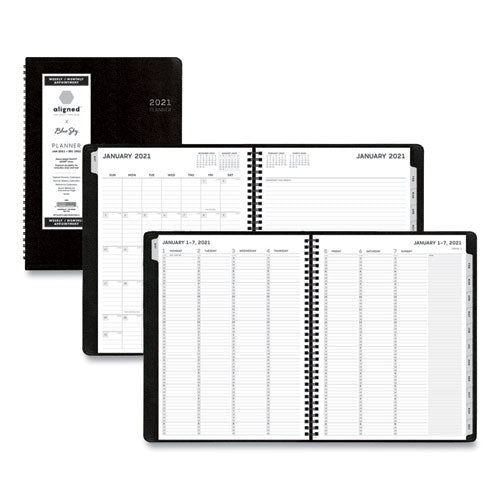 Aligned Weekly-monthly Appointment Planner, 11 X 8.25, Black, 2021