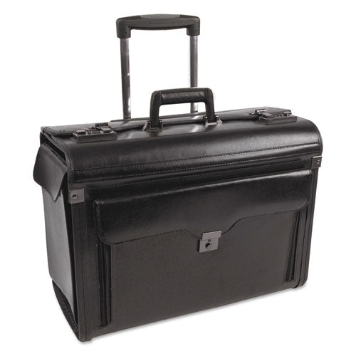 Catalog Case On Wheels, Leather, 19 X 9 X 15-1-2, Black