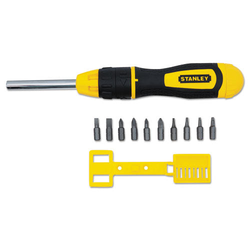 3 Inch Multi-bit Ratcheting Screwdriver, 10 Bits, Black-yellow