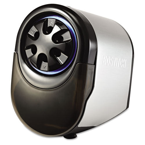Quietsharp Glow Classroom Electric Pencil Sharpener, Ac-powered, 6.13" X 10.69" X 9", Silver-black