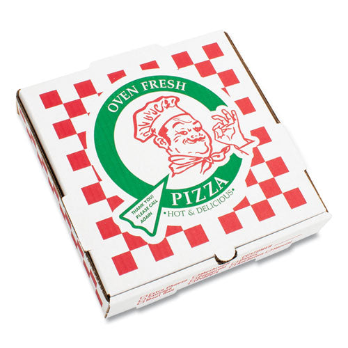 Corrugated Kraft Pizza Boxes, B-flute, White-red-green, 18" Pizza, 18 X 18 X 2.5, 50-carton