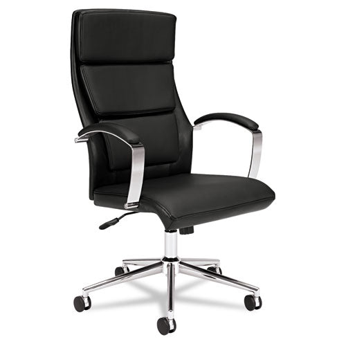 Hvl105 Executive High-back Leather Chair, Supports Up To 250 Lbs., Black Seat-black Back, Polished Aluminum Base