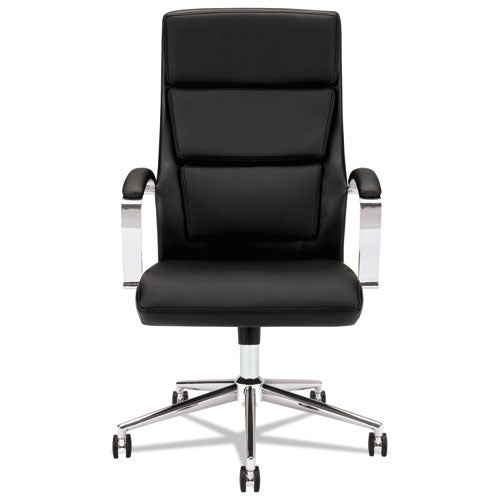 Hvl105 Executive High-back Leather Chair, Supports Up To 250 Lbs., Black Seat-black Back, Polished Aluminum Base