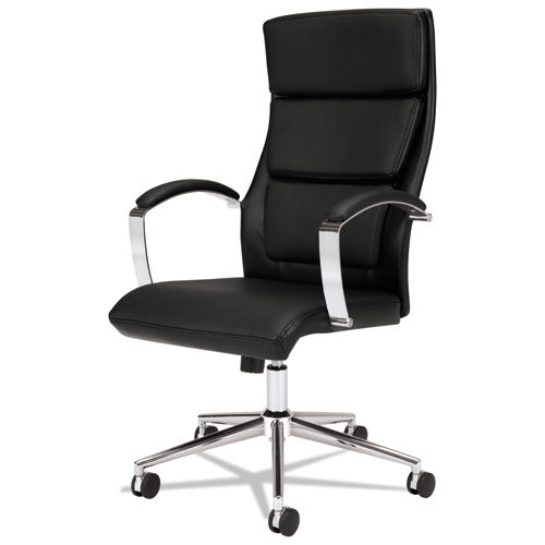 Hvl105 Executive High-back Leather Chair, Supports Up To 250 Lbs., Black Seat-black Back, Polished Aluminum Base