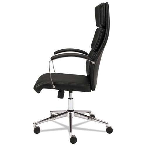 Hvl105 Executive High-back Leather Chair, Supports Up To 250 Lbs., Black Seat-black Back, Polished Aluminum Base