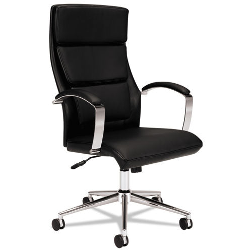 Hvl105 Executive High-back Leather Chair, Supports Up To 250 Lbs., Black Seat-black Back, Polished Aluminum Base
