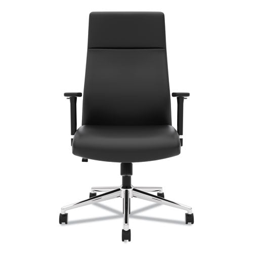Define Executive High-back Leather Chair, Supports Up To 250 Lbs., Black Seat-black Back, Polished Chrome Base