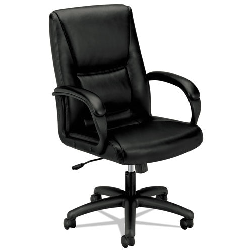 Hvl161 Executive High-back Leather Chair, Supports Up To 250 Lbs., Black Seat-black Back, Black Base