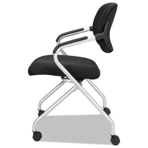 Hvl303 Nesting Arm Chair, Black Seat-black Back, Platinum Base