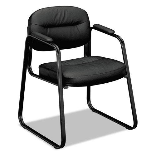 Hvl653 Leather Guest Chair, 22.25" X 23" X 32", Black Seat-black Back, Black Base