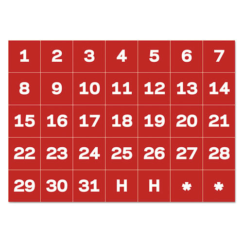 Interchangeable Magnetic Board Accessories, Calendar Dates, Red-white, 1" X 1"