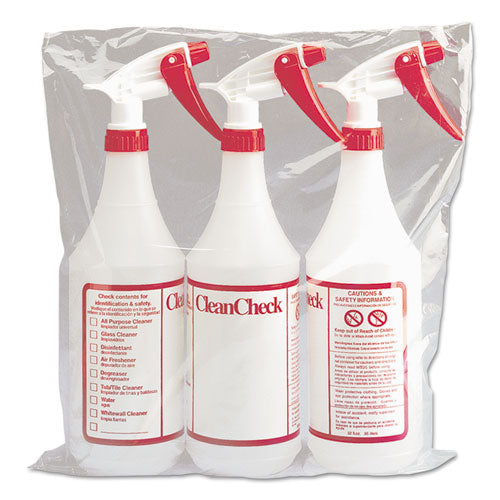 Trigger Spray Bottle, 32 Oz, Clear-red, Hdpe, 3-pack