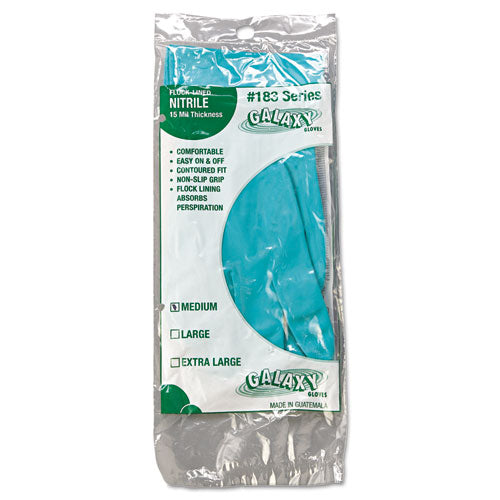 Flock-lined Nitrile Gloves, Medium, Green, Dozen