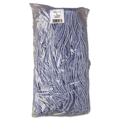 Mop Head, Standard Head, Cotton-synthetic Fiber, Cut-end, #24, Blue, 12-carton