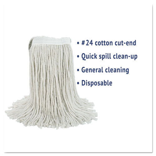 Cut-end Wet Mop Head, Cotton, No. 24, White 12-carton