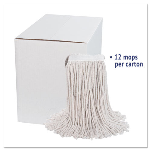 Premium Cut-end Wet Mop Heads, Cotton, 24oz, White, 12-carton